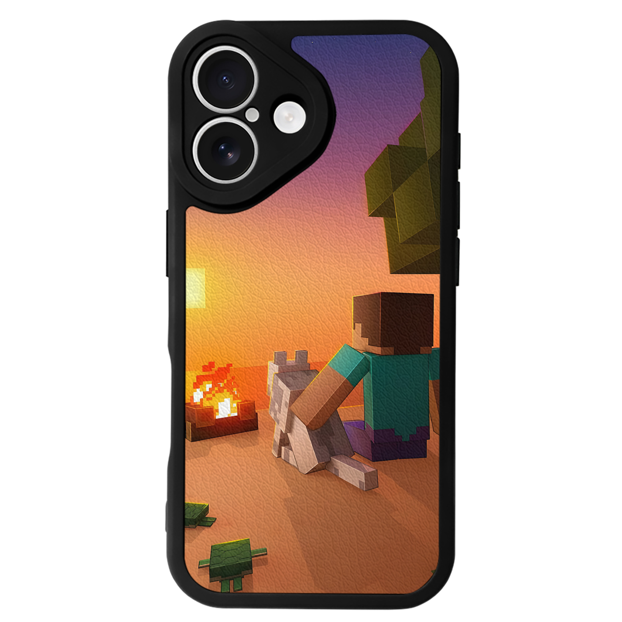 （画像用） マインクラフト ブロックの世界 Minecraft MC Block world 【iPhone 16シリーズ対応】シリコンスマホケース（レザー調） 材質：シリコン